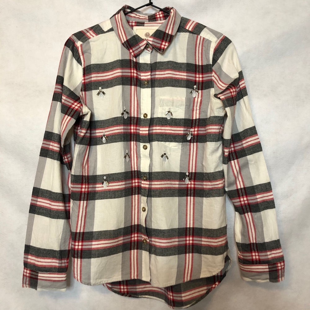 SO Perfect Shirt Women’s Plaid Embellished Size S